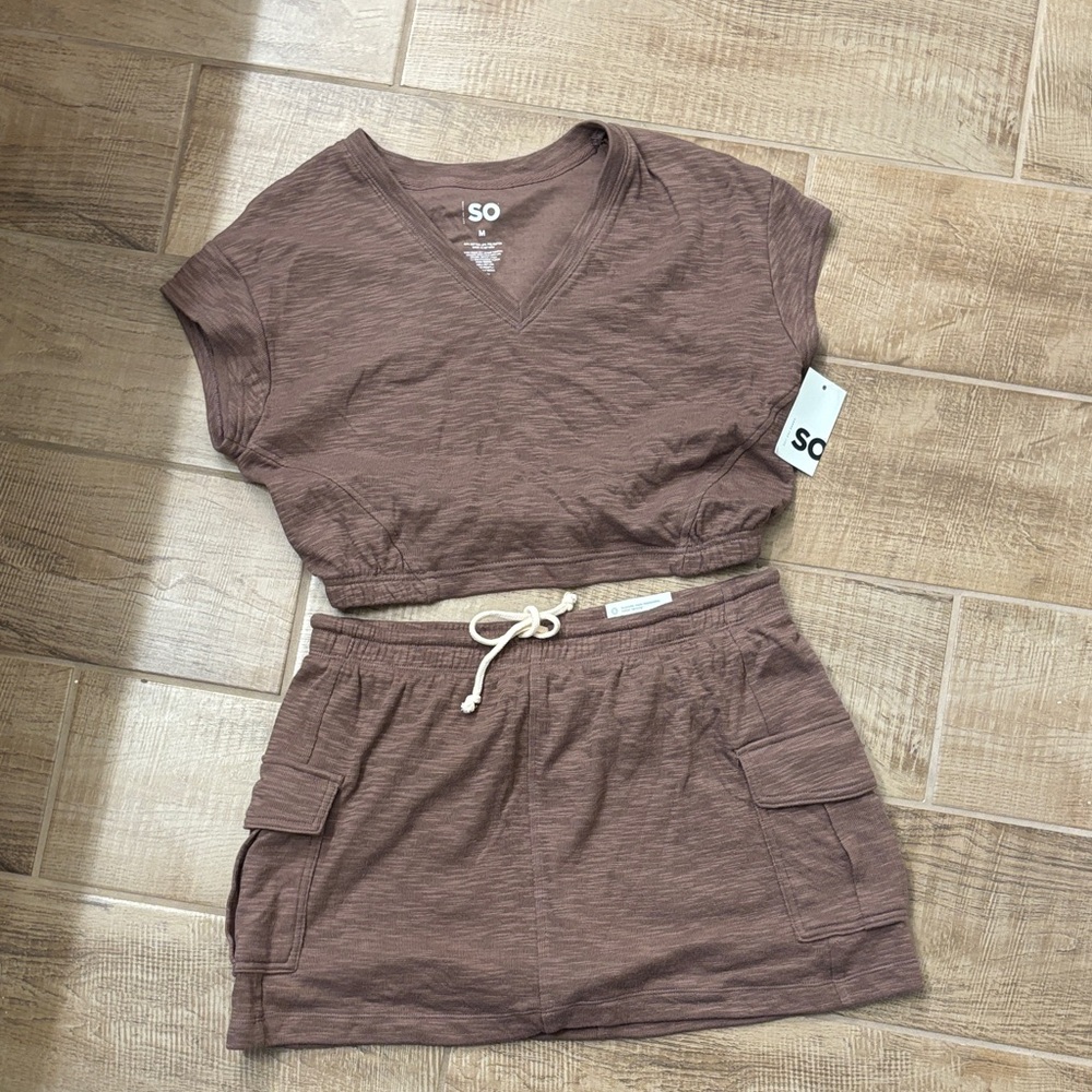 SO Chocolate Brown V-Neck Top and Skort Set